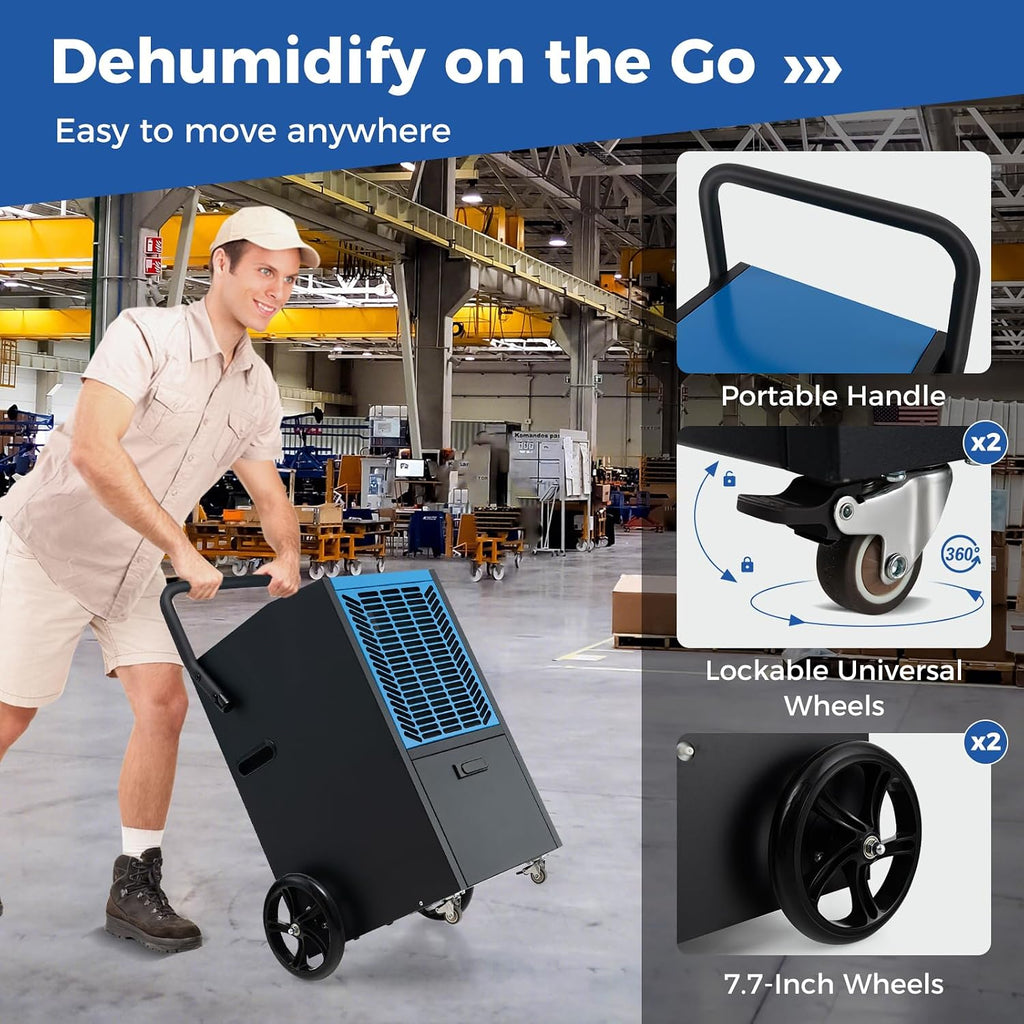 ARLIME 163 Pints Commercial Dehumidifier w/Pump & Drain Hose, Industrial Heavy Duty Portable Dehumidifier for Large Spaces, Basement, Warehouse, Water Damage Restoration, Up to 4500 Sq.Ft (Blue)