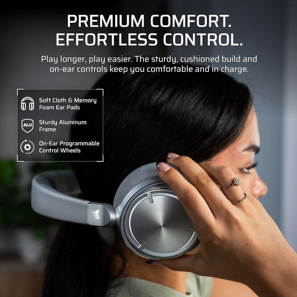 Corsair Virtuoso MAX Wireless Gaming Headset – Dolby Atmos, Active Noise Cancelling, Sonarworks SoundID, Simultaneous 2.4GHz Wireless & Bluetooth, 50mm Graphene Drivers, PC, Mac, PS5/PS4 – Silver