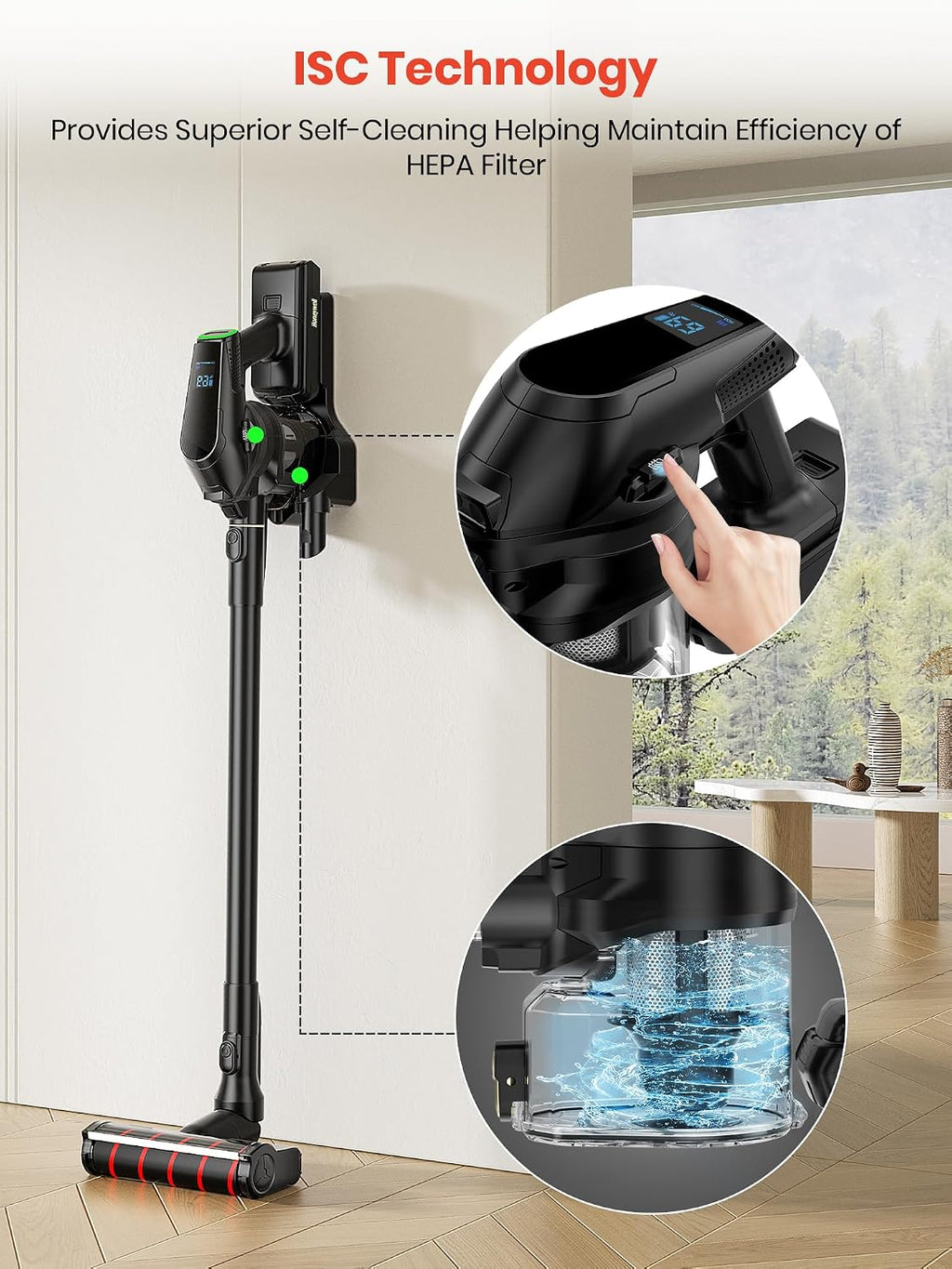 Honeywell Self-Cleaning Cordless Vacuum Cleaner, 8-in-1 Lightweight Stick Vacuum with 60Mins Runtime, Powerful Suction, Rechargeable Cordless Vacuum for Pet Hair/Carpet/Hardwood Floor, VC16
