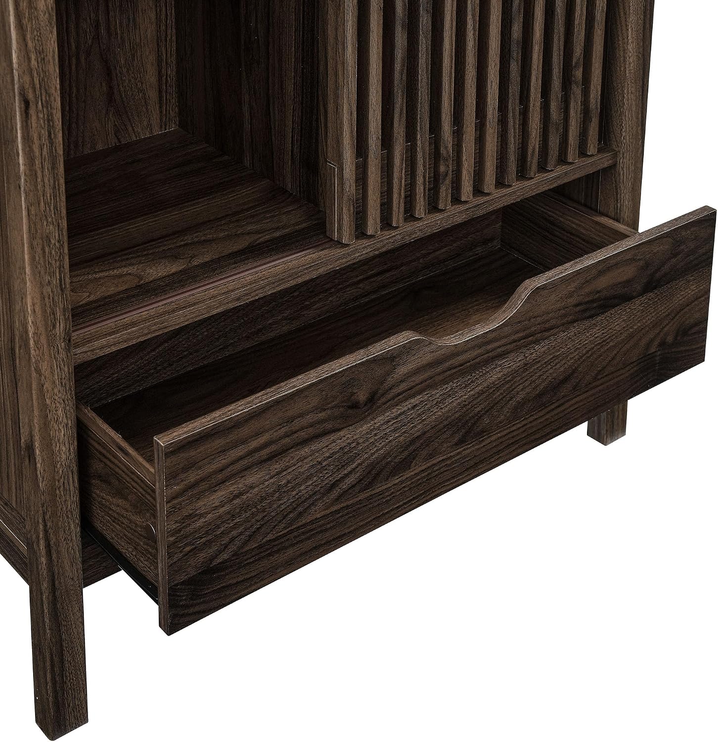 Modway Vaughn 71 Inch Arched Display Cabinet in Walnut - Modern Arch Bookcase with Drawer and Adjustable Shelves - Tall Storage Cabinet for Living Room, Dining Room, Hallway