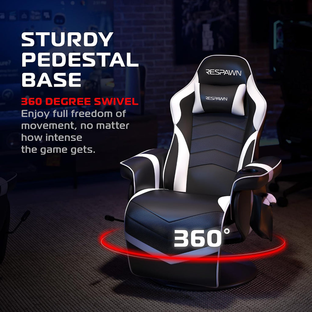 RESPAWN 900 Console Gaming Recliner with Footrest and Lumbar Support - Comfortable Ergonomic Gaming Chair with Headrest, No Wheels, Reclining, Heavy Duty, Racing Style Video Game Chairs - White