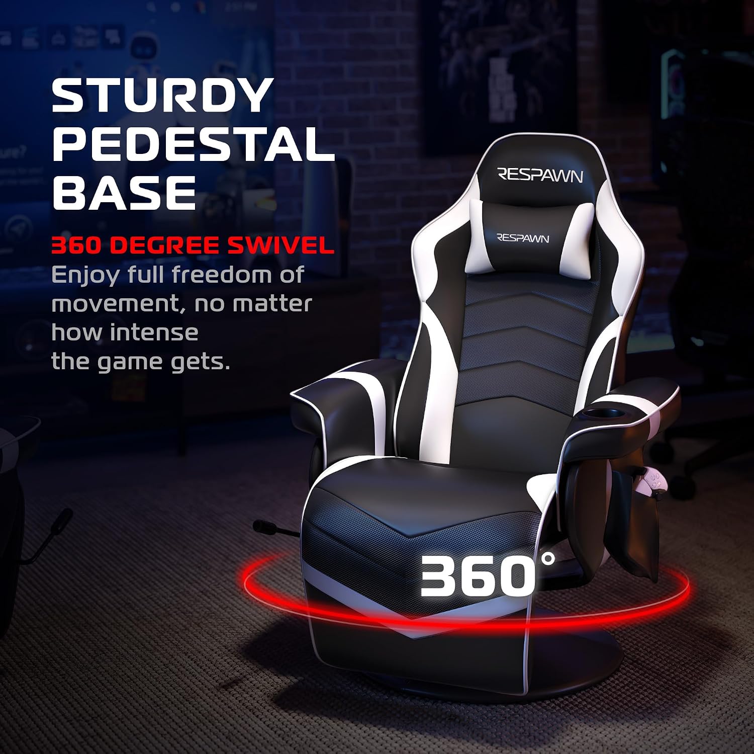 RESPAWN 900 Console Gaming Recliner with Footrest and Lumbar Support - Comfortable Ergonomic Gaming Chair with Headrest, No Wheels, Reclining, Heavy Duty, Racing Style Video Game Chairs - White