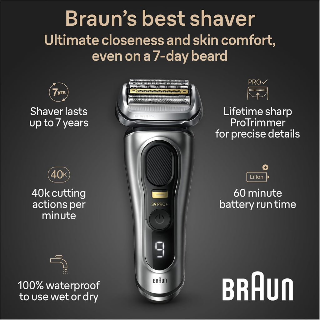 Braun Series 9 PRO+ Electric Razor for Men, 5 Pro Shave Elements & Precision Long Hair Trimmer, 6in1 SmartCare Center, Wet & Dry Electric Shaver for Smooth Skin with 60min Battery Runtime, 9517s