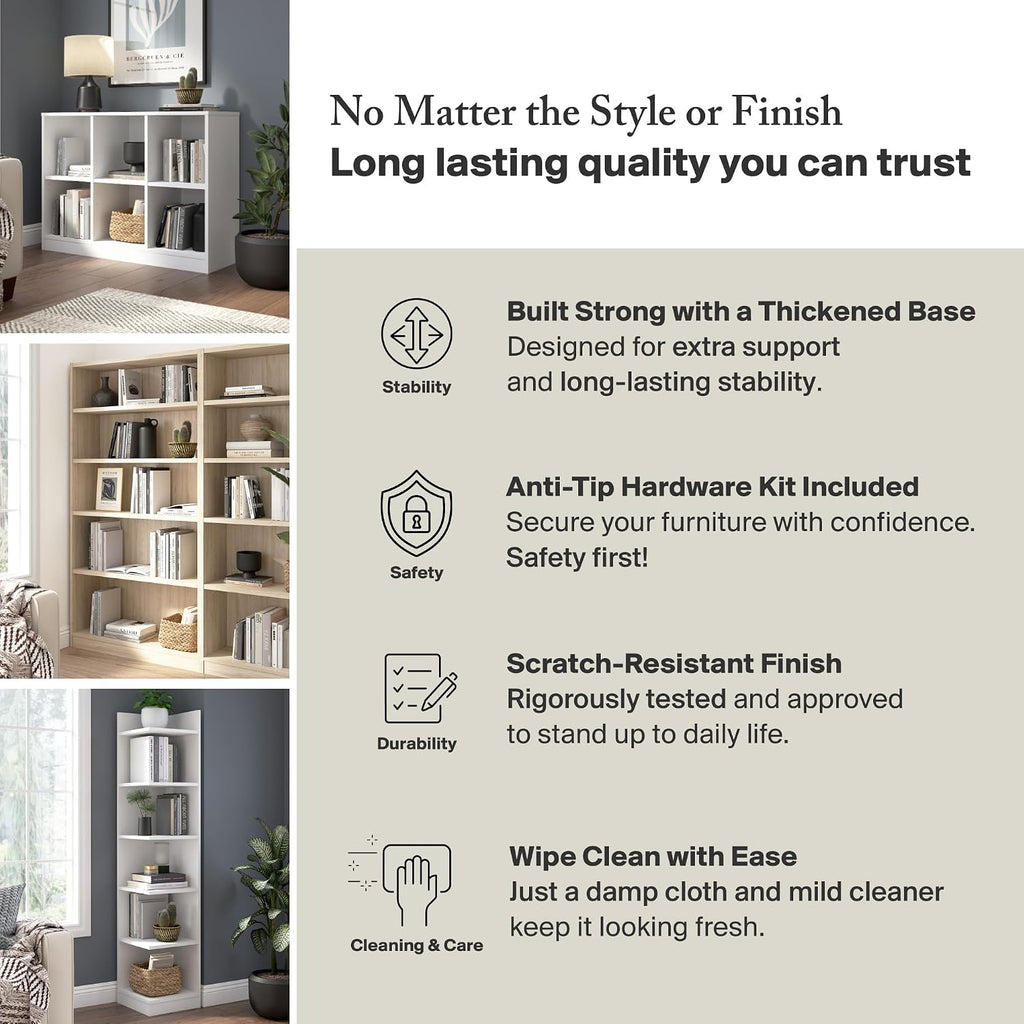 Bush Home Small 2 Shelf Bookcase, 2 Tier Bookshelf Storage Cabinet with Adjustable Shelf for Living Room, Bedroom or Home Office, Universal Collection, Black
