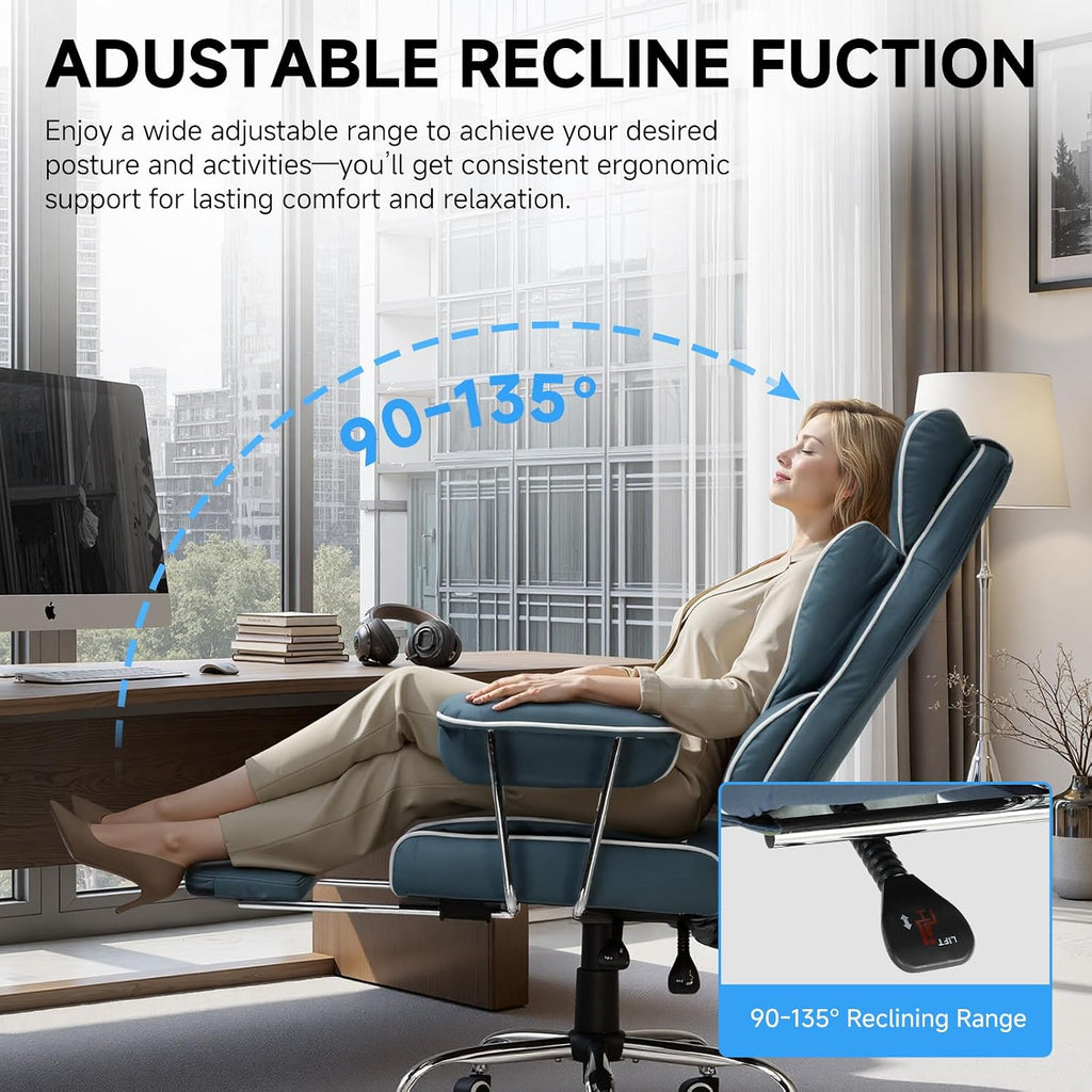 GTPLAYER Gaming Chair,Office Chair with Pocket Spring Lumbar Support, Ergonomic Comfortable Wide Office Desk Computer Chair with Outward Fixed Soft Armrests and Footrest (Fabric, Blue)