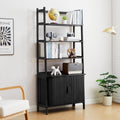 4-Tier Bookshelf, Tall Bookcase with Open Shelf and Sliding Door, 67' Freestanding Storage Organizer Display Cabinet for Living Room, Home Office (Black)