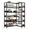 IRONCK Corner Bookshelf 6 Tiers, Industrial Corner Bookcase with Baffles Etagere, L Shaped Bookshelves with Metal Frame, Corner Shelf Storage Rack for Living Room Home Office