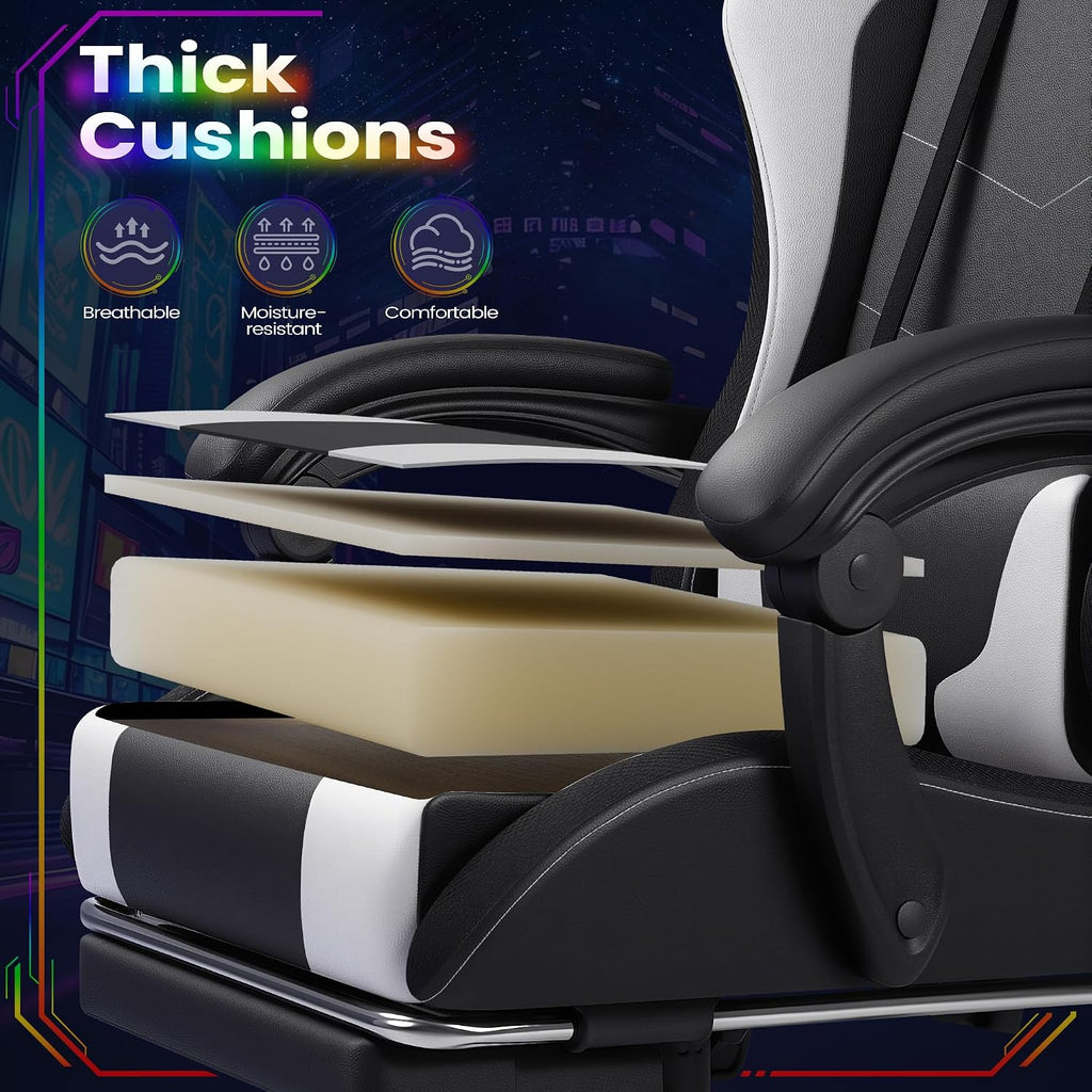 Homall Gaming Chair, Video Game Chair with Footrest and Massage Lumbar Support, Ergonomic Computer Chair Height Adjustable with Swivel Seat and Headrest (RGB Lvory)