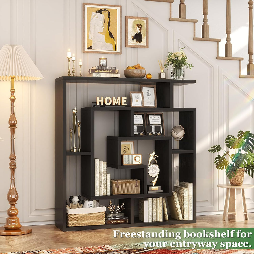 Armocity 5 Tier Display Book Shelf Wall Mounted Bookshelf Freestanding Geometric Bookcase Floating Book Shelves for Wall Bedroom Living Room Home Office, 45.5'(W) * 47'(H), Black
