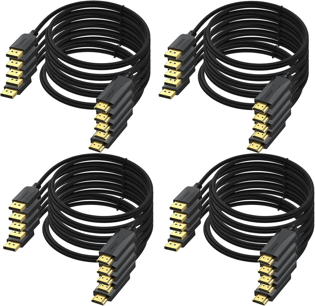 DisplayPort to HDMI Cable 20-Pack, 6FT 4K Display Port DP to HDMI Adapter Male to Male Cord UHD 4K, 2K,1080P, Gold-Plated Braided UHD Support Video and Audio for Dell, HP, NVIDIA,Samsung and More