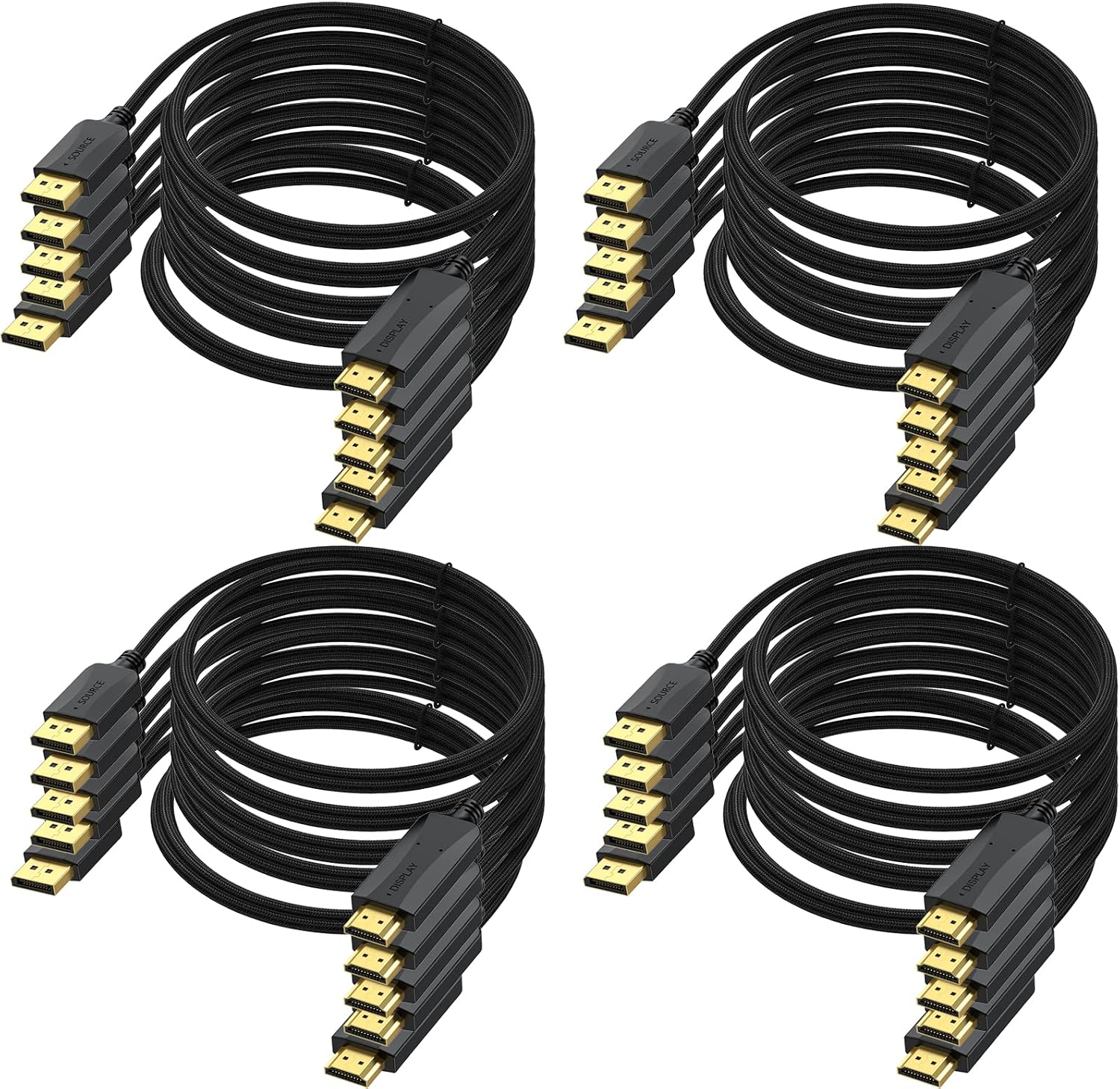 DisplayPort to HDMI Cable 20-Pack, 6FT 4K Display Port DP to HDMI Adapter Male to Male Cord UHD 4K, 2K,1080P, Gold-Plated Braided UHD Support Video and Audio for Dell, HP, NVIDIA,Samsung and More
