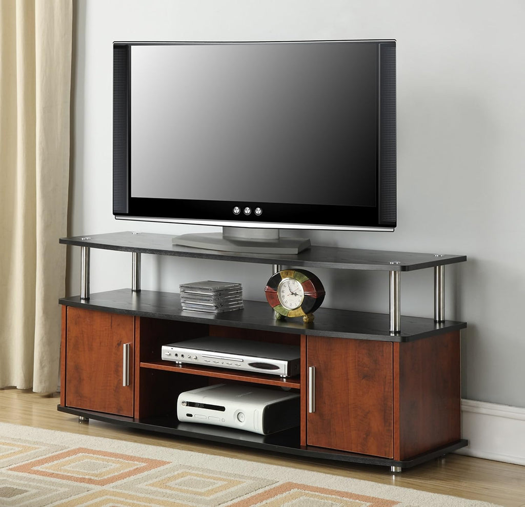 Convenience Concepts Designs2Go Monterey TV Stand 47.25' - Family Room Entertainment Center with Storage Cabinets and Shelves, Modern TV Console for Living Room, Office, Cherry/Black