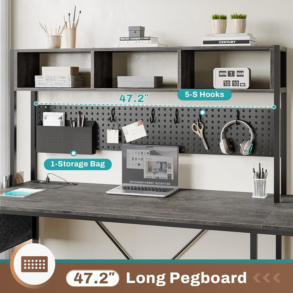 SEDETA L Shaped Desk, 94.5 Inch Home Office Desk with Power Outlet & Pegboard, L Shaped Gaming Desk with LED Light, Keyboard Tray, Storage Shelves and Headphone Hook for Home Office, Grey