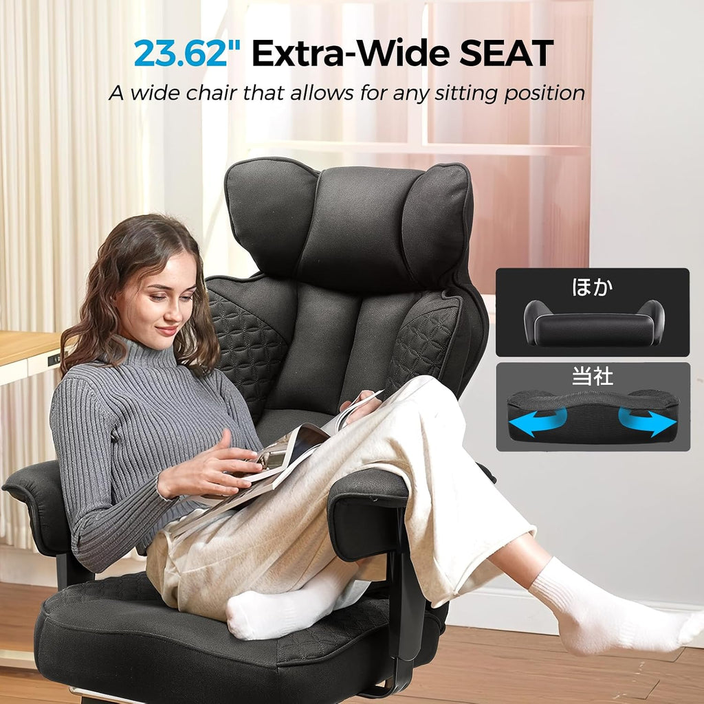 COMHOMA Big and Tall Office Chair Heavy Duty Wide Ergonomic Fabric Deluxe Embossing Designed Gaming Chair with Foot Rest,150°Reclining Adjustable Armrests Pocket Spring Back Support and Pillow