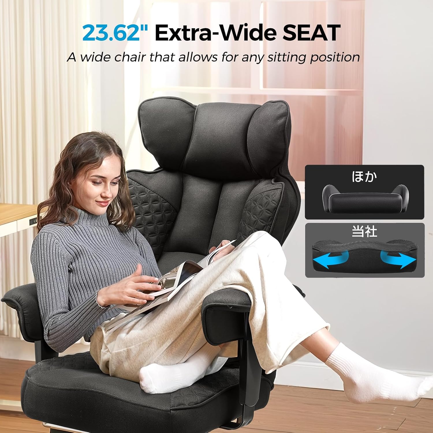 COMHOMA Big and Tall Office Chair Heavy Duty Wide Ergonomic Fabric Deluxe Embossing Designed Gaming Chair with Foot Rest,150°Reclining Adjustable Armrests Pocket Spring Back Support and Pillow