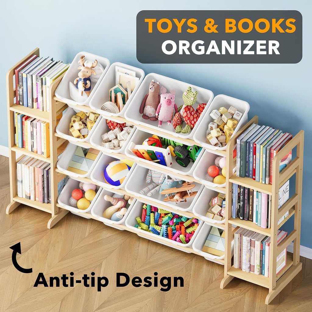SpaceAid Toy Storage Organizer with 6 Shelves and 16 Bins, Toy Organizers Storage Bookshelf, Kids Bin Shelf Toys Box Bookcase for Bedroom Playroom Organization Room Decor, White
