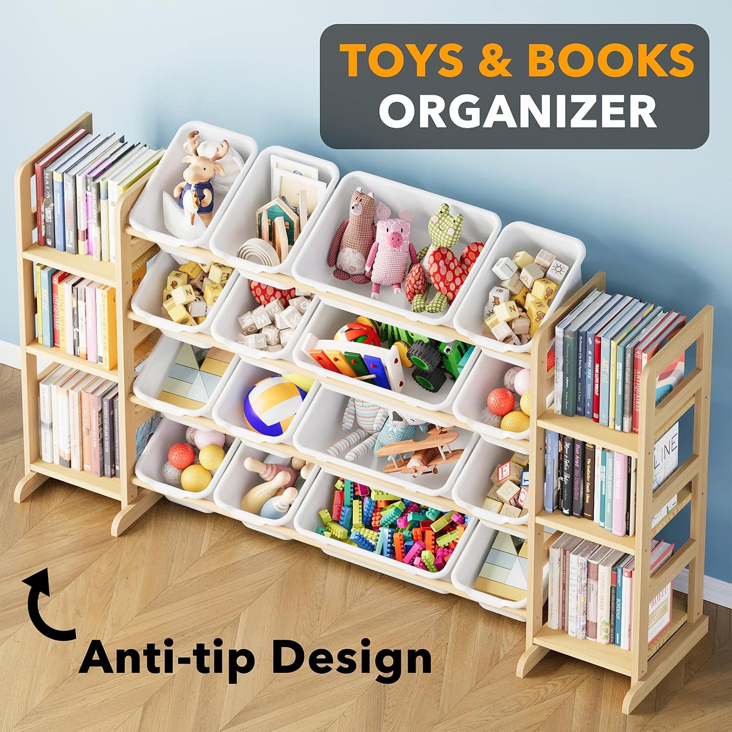 SpaceAid Toy Storage Organizer with 6 Shelves and 16 Bins, Toy Organizers Storage Bookshelf, Kids Bin Shelf Toys Box Bookcase for Bedroom Playroom Organization Room Decor, White