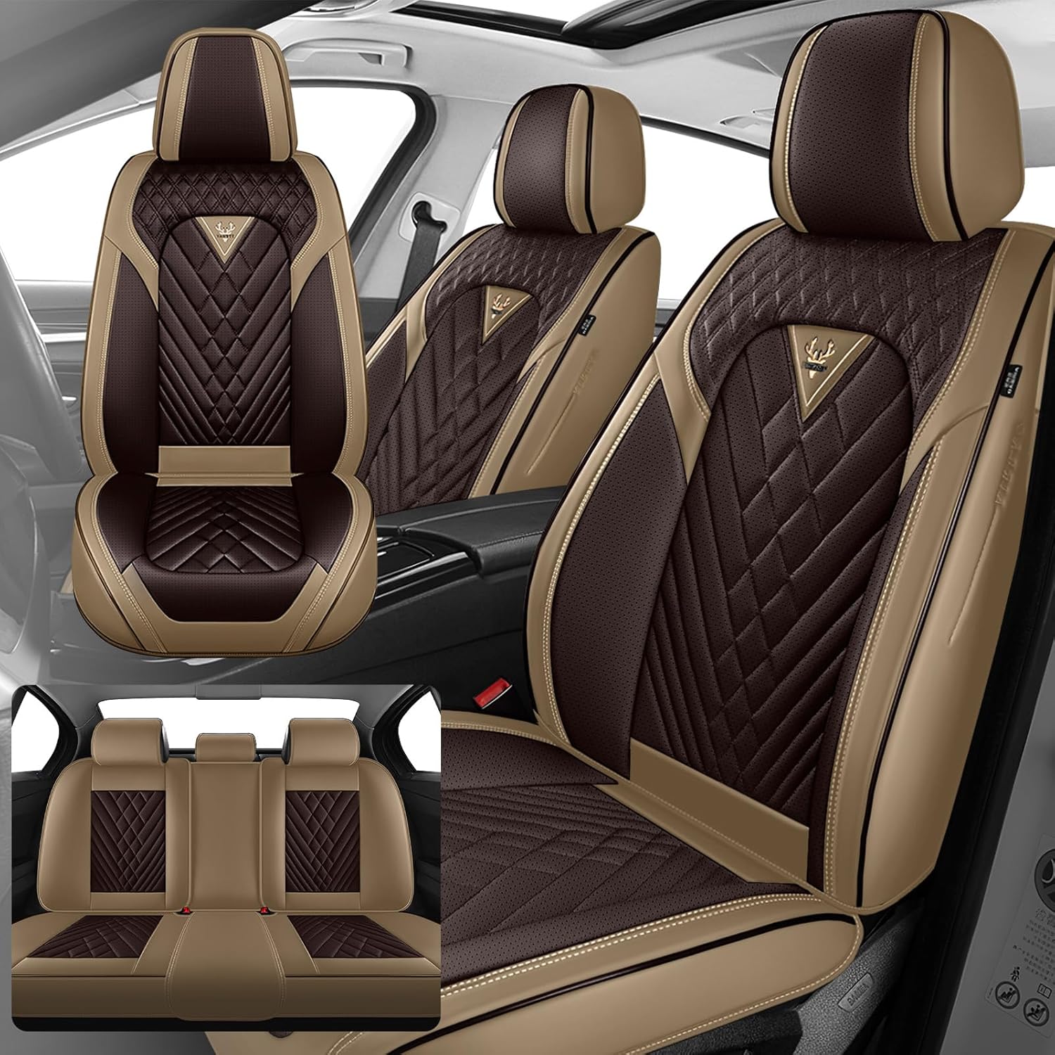 Fit for Chevy Silverado 1500/2500/3500 2007-2026 Seat Covers, Fashion Sport Seat Cover with Waterproof Leather, Airbag Safe Design Seat Protector (2 Front Seat Standard, Brown Coffee)