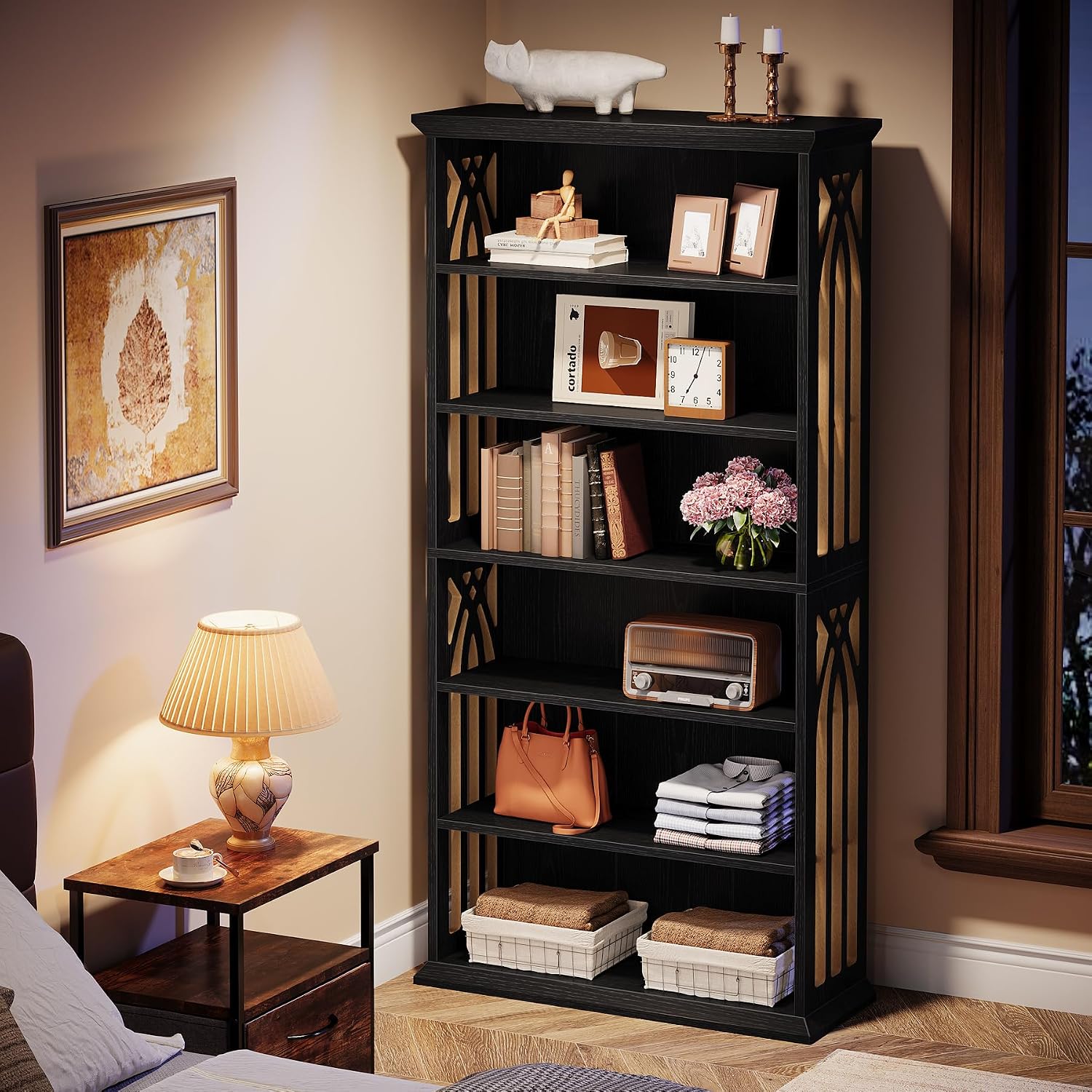 Tribesigns 6-Tier Bookshelf, 75-Inch Tall Bookcase, Large Bookshelves and Bookcases Freestanding Display Shelves, Wood Book Shelf for Living Room, Home Office, Bedroom, Black