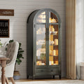 Arch Display Cabinet with Glass Doors, 4-Tier Curio Cabinet Shelves and a Drawer,73' Inch Tall LED Display Case for Collectibles,Bookcase for Bedroom Living Room Office,Brown