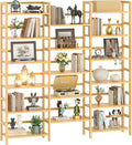 Homykic Bamboo Bookshelf, 71' Tall Triple Wide Bookcase with 17 Open Storage Shelves, 6-Tier Etagere with Back Rails, Large Display Shelf for Books, Plants, Home Office, Living Room, Max Load 748LBS