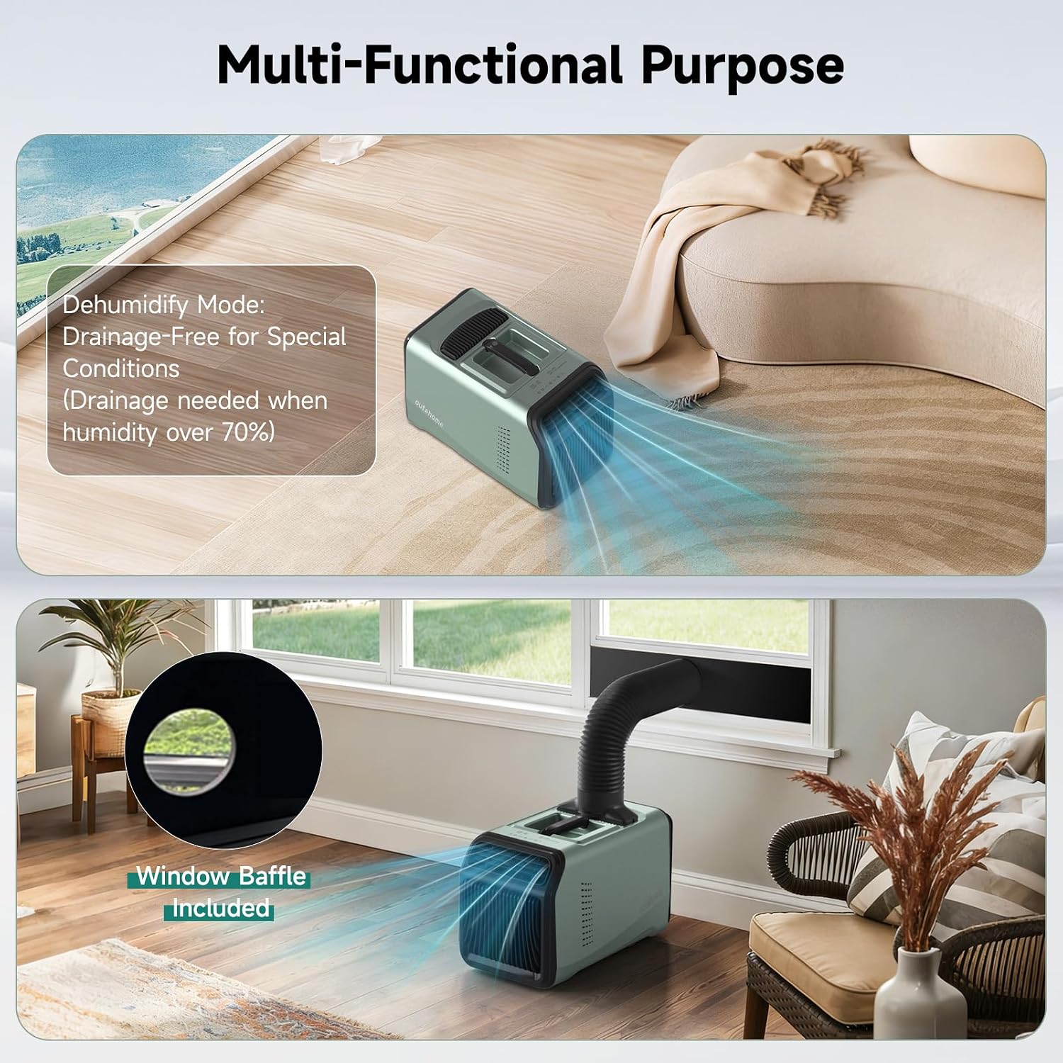 OUTOHOME Tent Air Conditioner, 5100 BTU AC110V Quiet 4-in-1 Free Standing Cooling Portable AC Camping for rooms up to 200 sq ft, 24h Timer for Camping Tent, Truck, Outdoor or Home Use