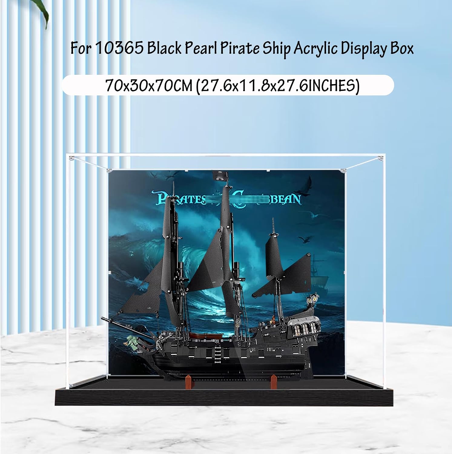 Acrylic Display Case for Lego 10365 Black Pearl Pirate Ship Model, 3mm Dustproof Display Box, Display Case Compatible with Lego 10365 (Model Not Included) (Background Black Base)