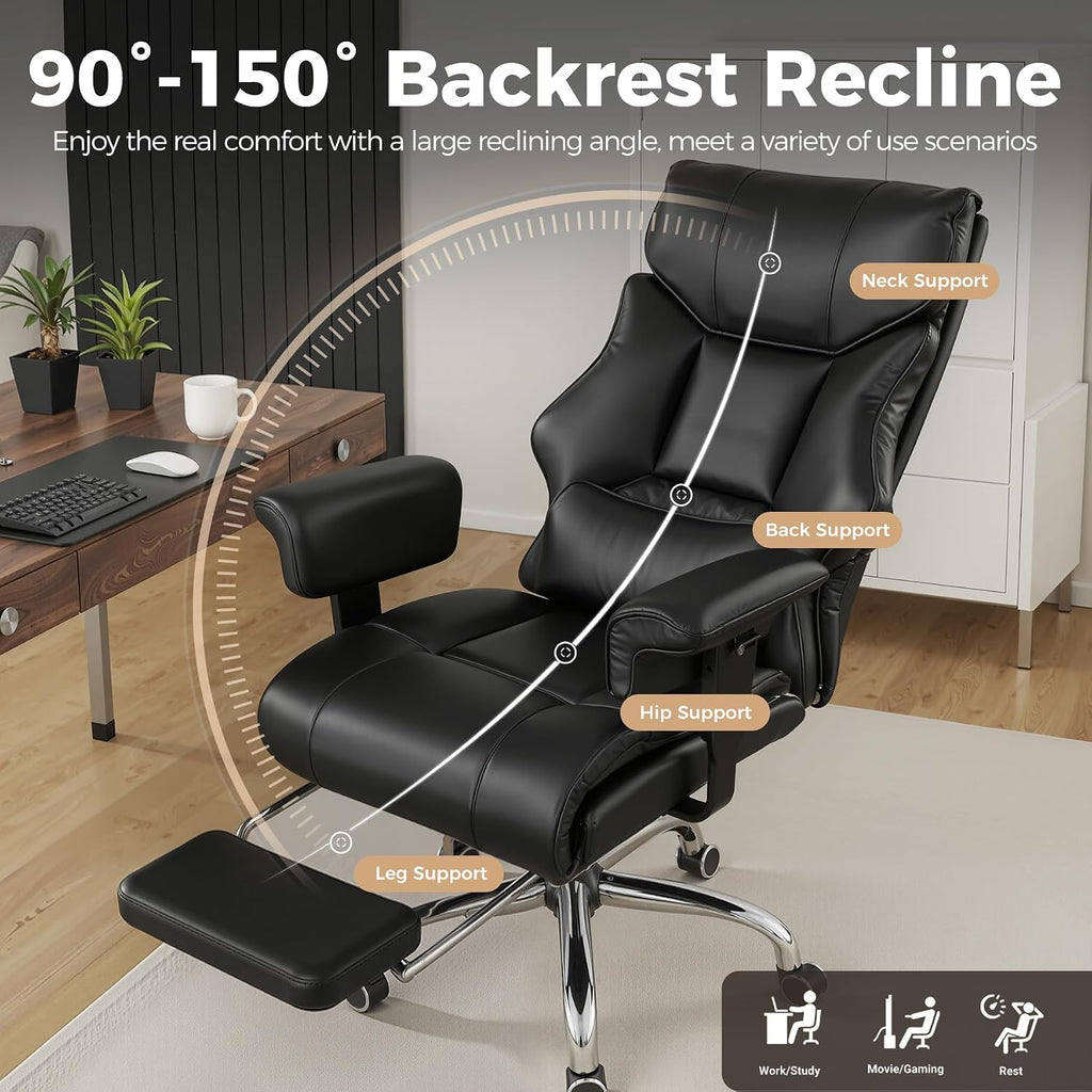 GTPLAYER Big and Tall Gaming Chair 400lbs Heavy Duty Office Chair with Foot Rest & Ergonomic Pocket Spring Cushion, High Back Lumbar Support for Lower Back Pain Relief, Ergo Black