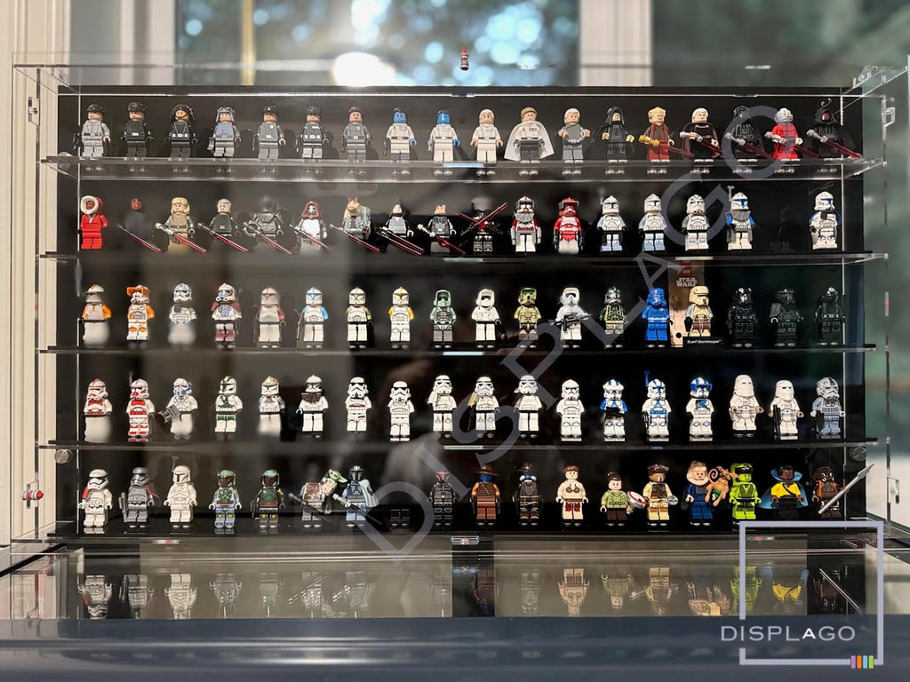 Wall Mounted Display case for up to 100 Lego® Minifigures. Display Case Collectibles Display Box Wall Mount Figure Display Protected Clear for Small Objects Lockable Removable Front
