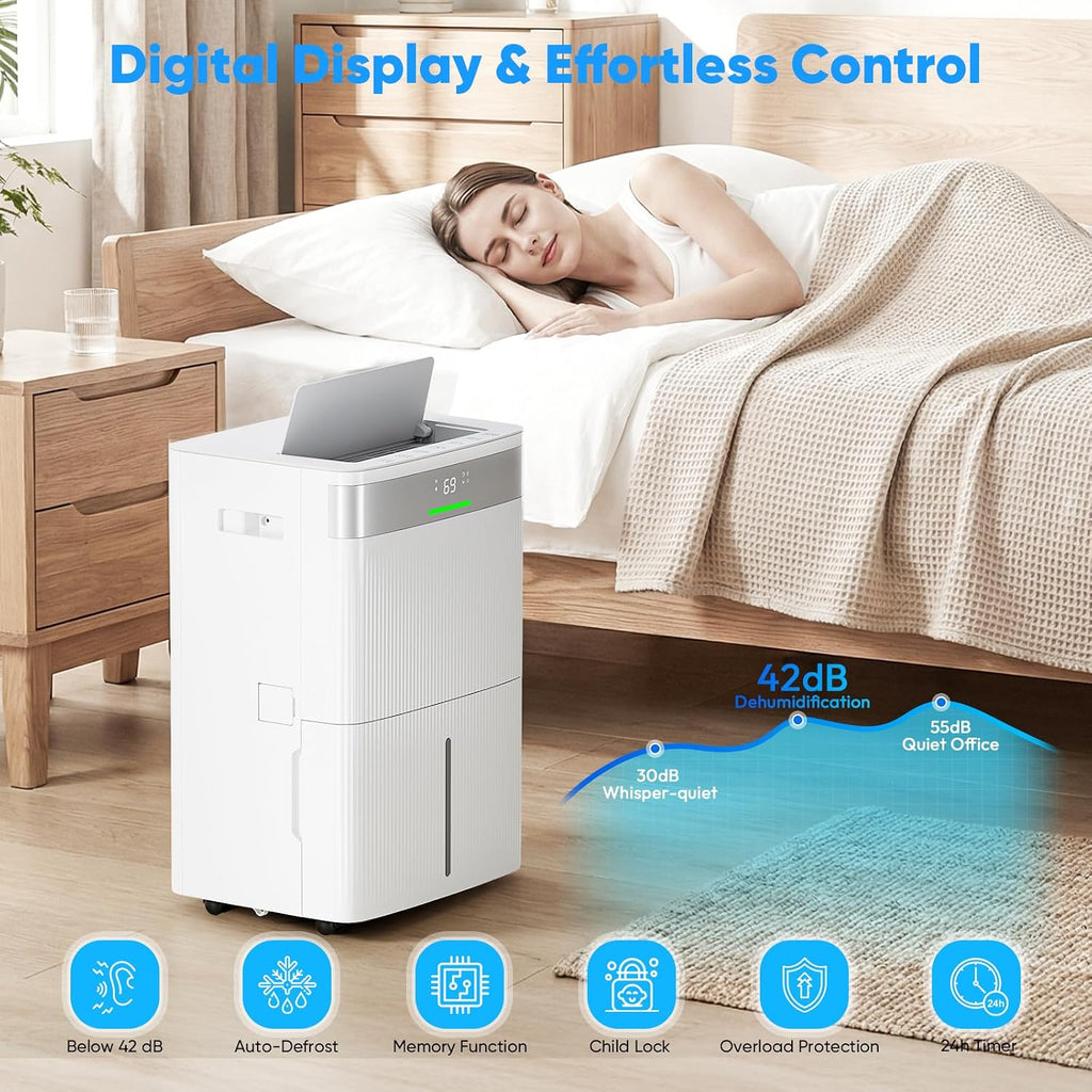 HUMLABS 82 Pints Dehumidifier for Home, 5000 Sq. Ft Dehumidifier for Basement with Drain Hose, Front LED Screen and 1.37 Gal Water Tank, Three Modes, Auto Defrost and 24HR Timer