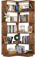 Armocity Corner Book Shelf - 6 Tier Corner Bookshelf Etagere Bookcase with Baffle, Freestanding L Shaped Display Shelf Stand for Home Office, Living Room, Bedroom, Kitchen, Rustic Brown