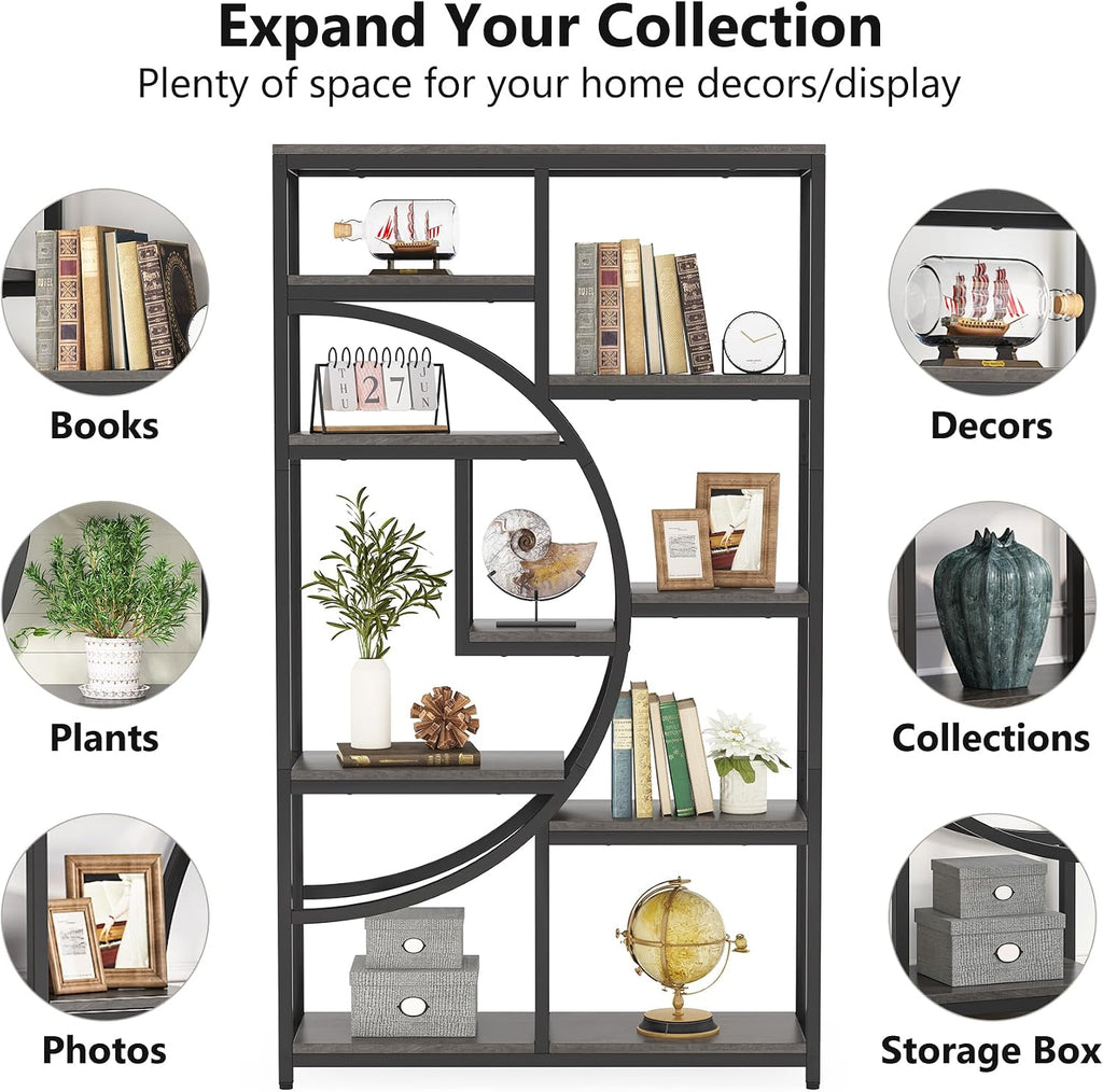 Tribesigns Bookshelf Industrial 5 Tier Etagere Bookcase, Freestanding Tall Bookshelves Display Shelf Storage Organizer with 9-Open Storage Shelf for Living Room, Bedroom