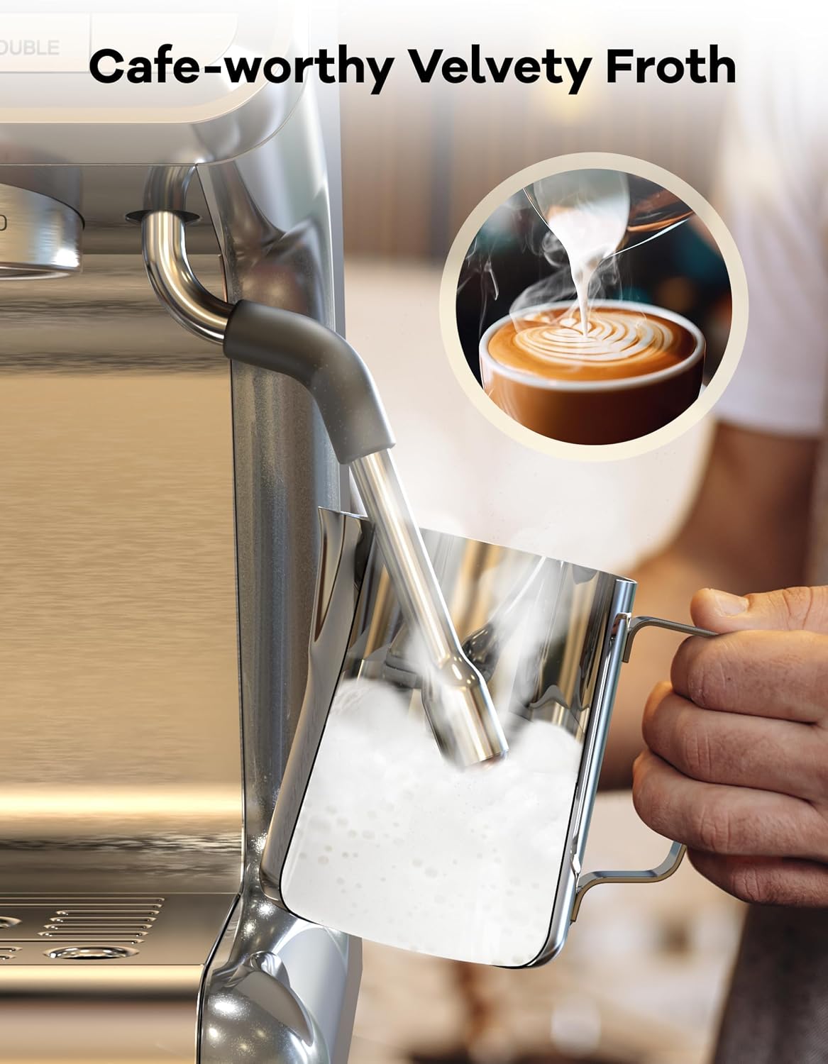 Garvee 12 Inch Espresso Machine, 20 Bar Professional Coffee Maker with Grinder for Home, Coffee Machine with High Power Milk Frother, Digital LCD, Stainless Steel (Single/Double Brew)