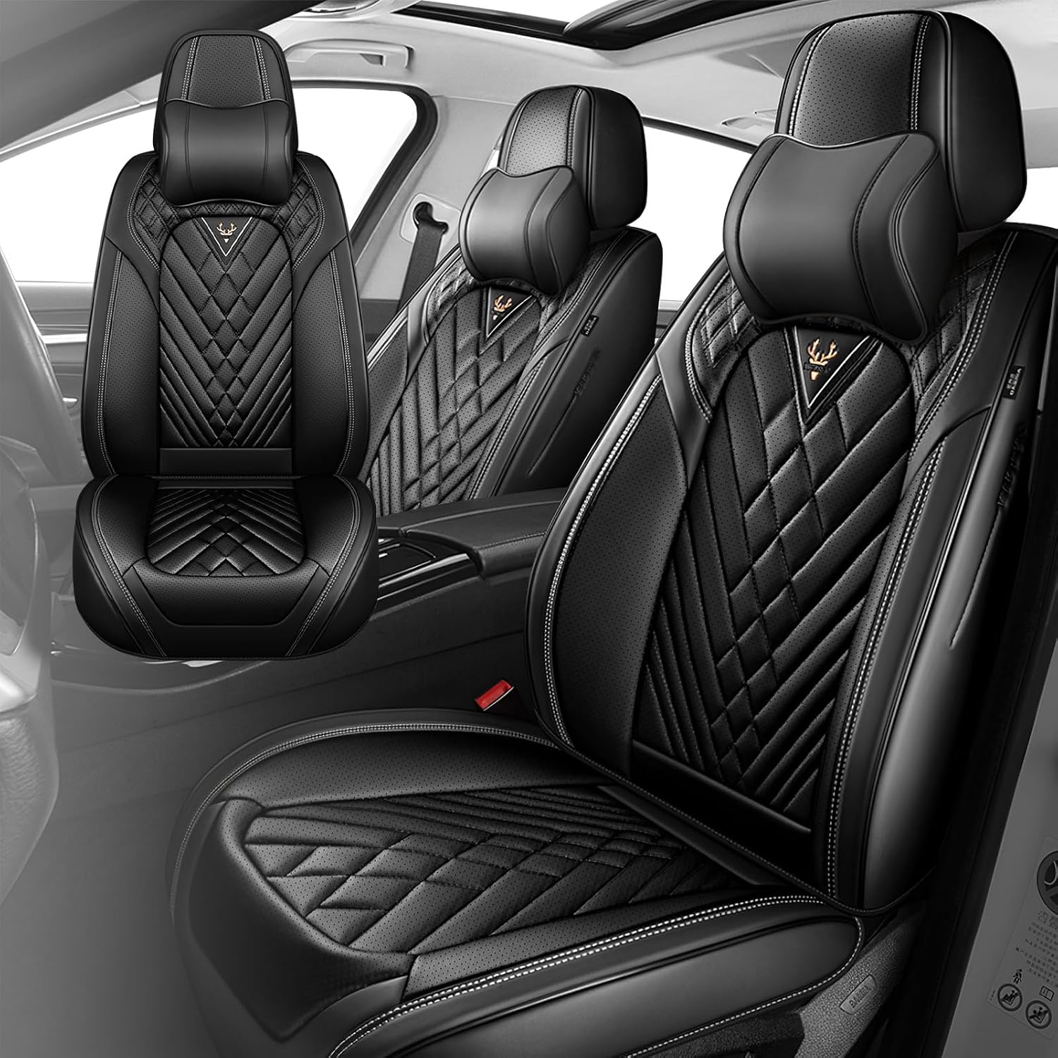Fit for Chevy Silverado 1500/2500/3500 2007-2026 Seat Covers, Fashion Sport Seat Cover with Waterproof Leather, Airbag Safe Design Seat Protector (2 Front Seat Luxury, Pure Black)