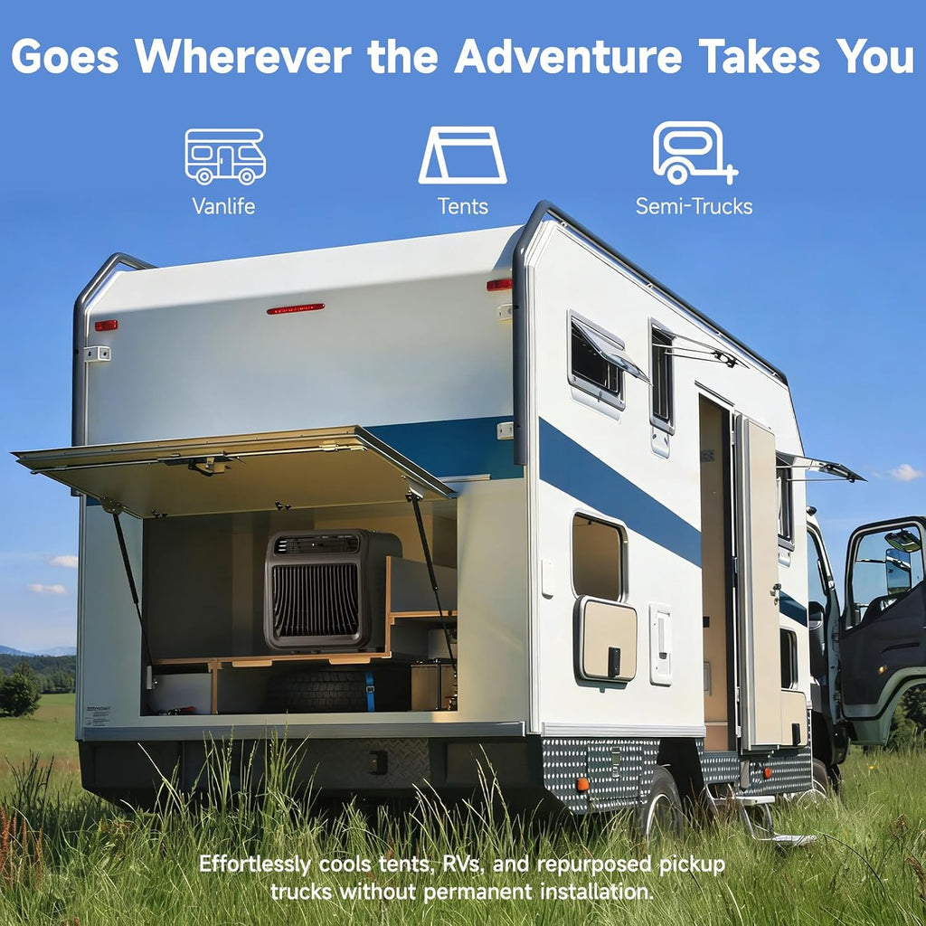 OUTOHOME Tent Air Conditioner, 5100 BTU AC110V Quiet 4-in-1 Free Standing Cooling Portable AC Camping for rooms up to 200 sq ft, 24h Timer for Camping Tent, Truck, Outdoor or Home Use
