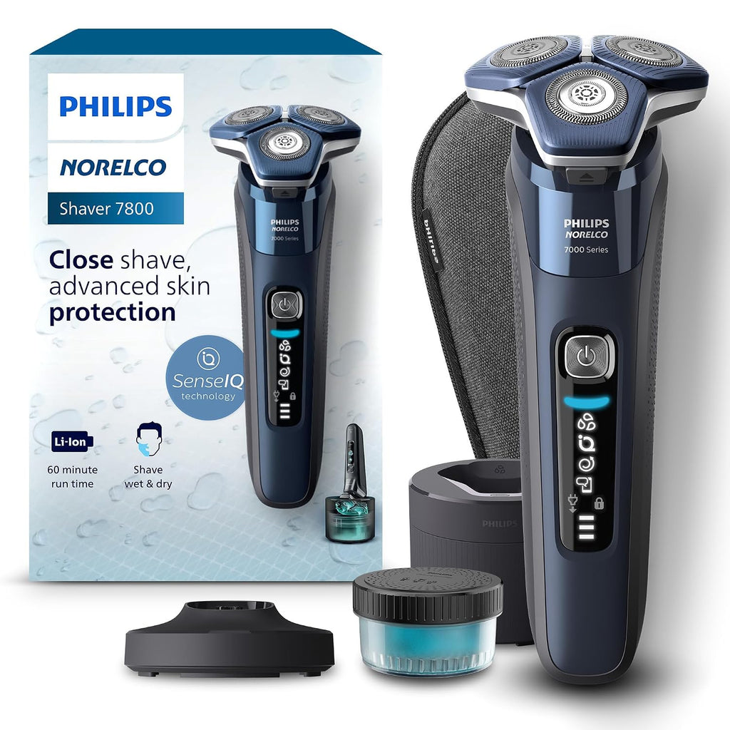 Philips Norelco Shaver 7800, Rechargeable Wet & Dry Electric Shaver with SenseIQ Technology, Quick Clean Pod, Charging Stand, Travel Case and Pop-up Trimmer, S7885/85