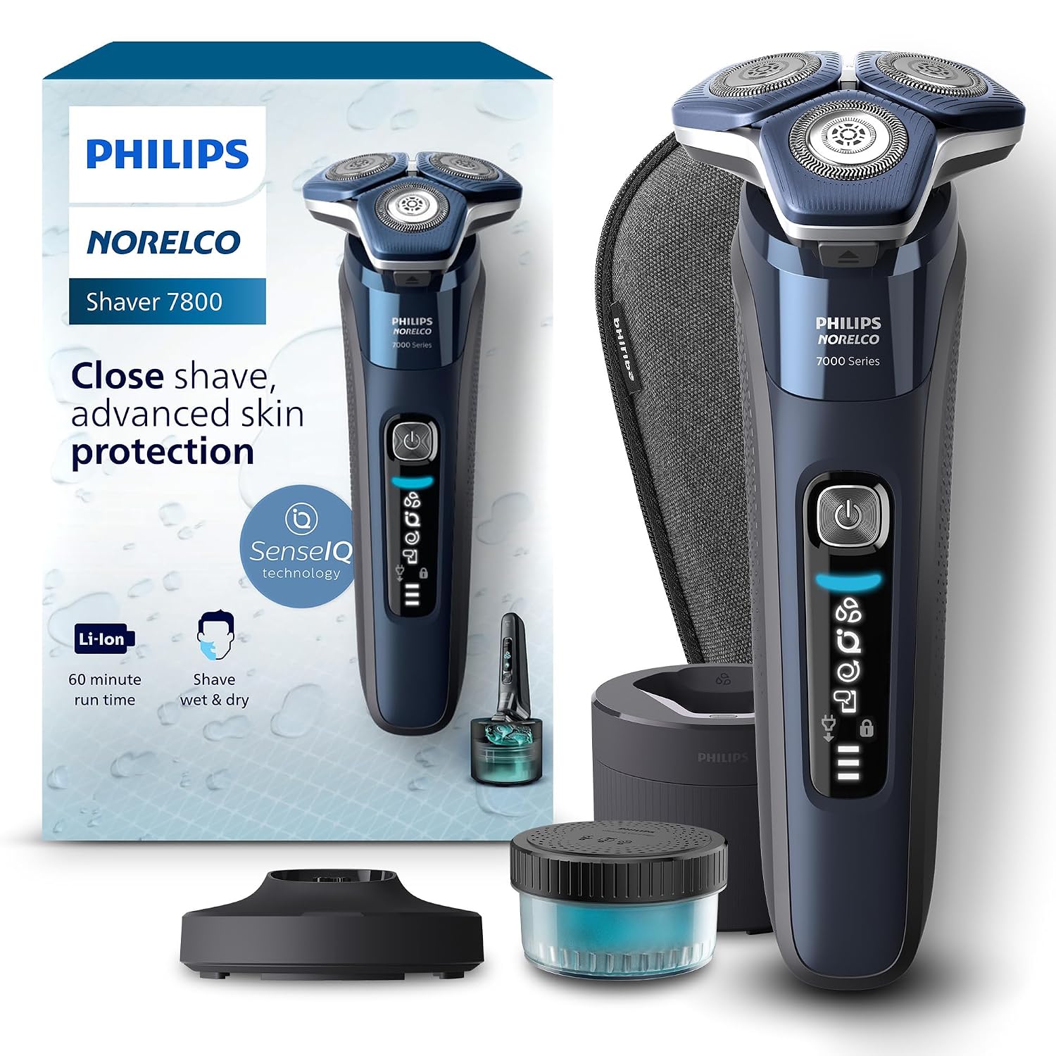 Philips Norelco Shaver 7800, Rechargeable Wet & Dry Electric Shaver with SenseIQ Technology, Quick Clean Pod, Charging Stand, Travel Case and Pop-up Trimmer, S7885/85