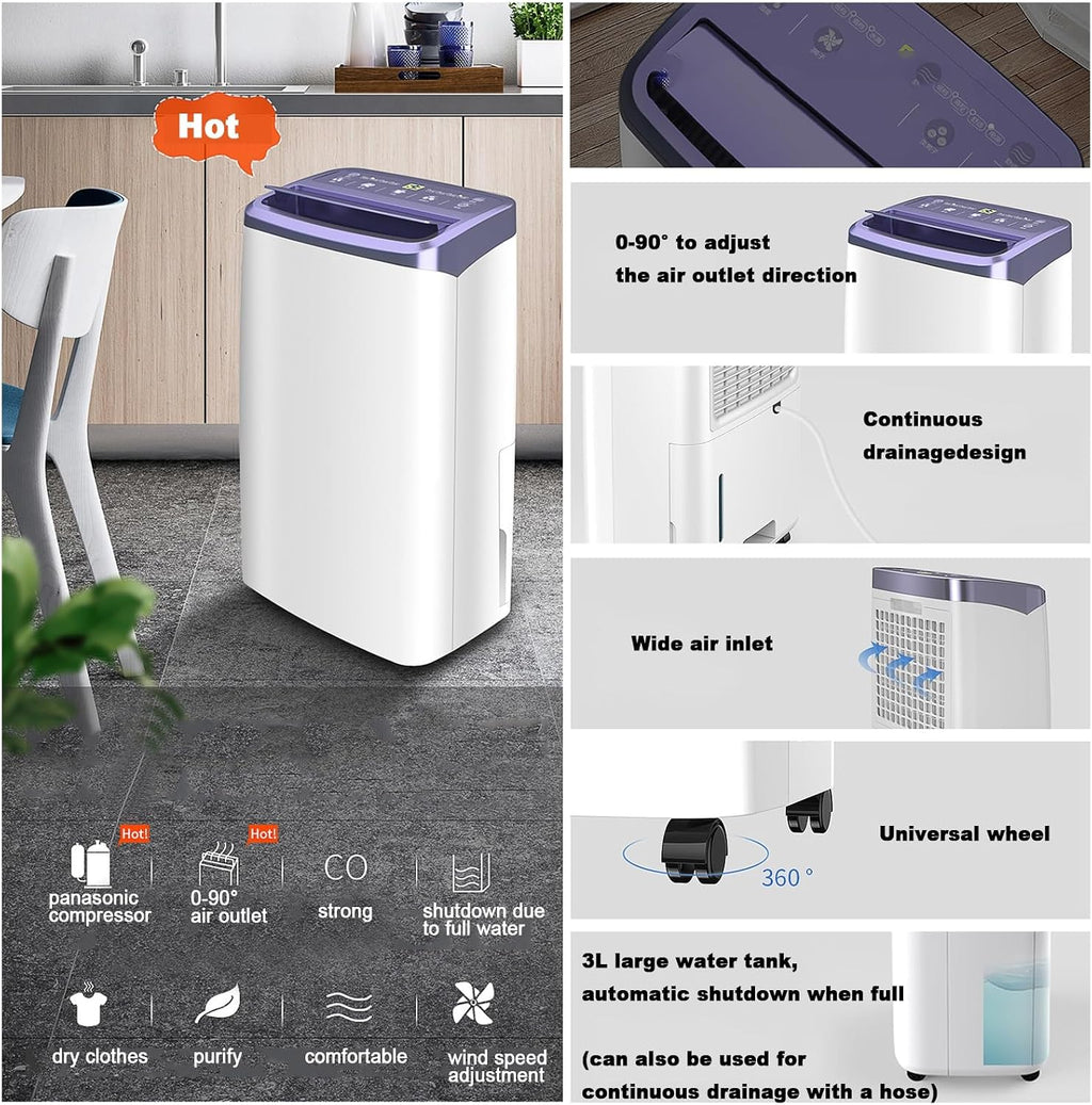 THAMBA Air Purifying & Dehumidifier Combo, Home Dehumidifier (29 Pints), Dehumidifier with Drain Air Purifiers for Bedroom Home Pets - 16L/D