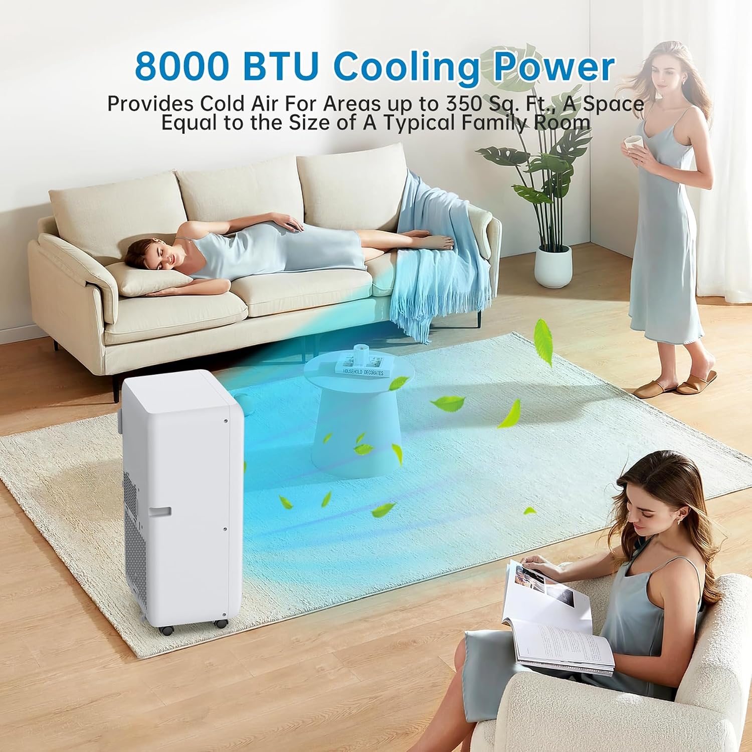 GarveeTech 8000 BTUs Portable Air Conditioner, 3 in-1 AC Unit For 350 Sq. Ft. With Built-In Dehumidifier, 2-Speed Fan, 24-Hour Timer, Remote Control, Led Display For Bedrooms