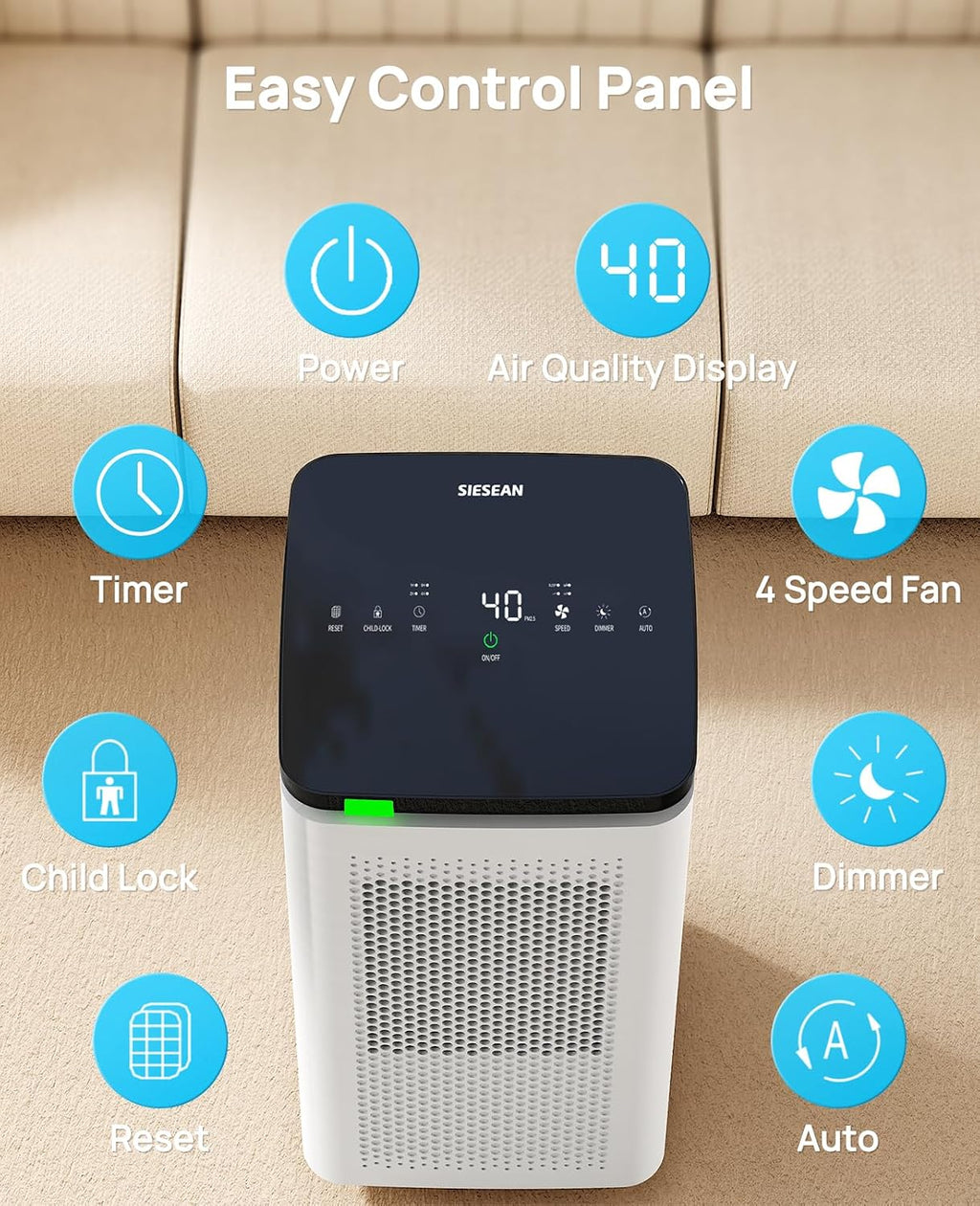 Air Purifiers for Home Large Rooms up to 3500 Ft², H13 True HEPA 0.1 Micron 99.97% Filtration with Carbon Filter, 235 CFM CADR, for Pollen, Pet Odor, Smoke, VOCs, 30dB Sleep Mode, PM2.5 Display