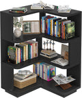 Armocity Corner Book Shelf - 4 Tier Corner Bookshelf Etagere Bookcase with Baffle, Freestanding L Shaped Display Shelf Stand for Home Office, Living Room, Bedroom, Kitchen, Black