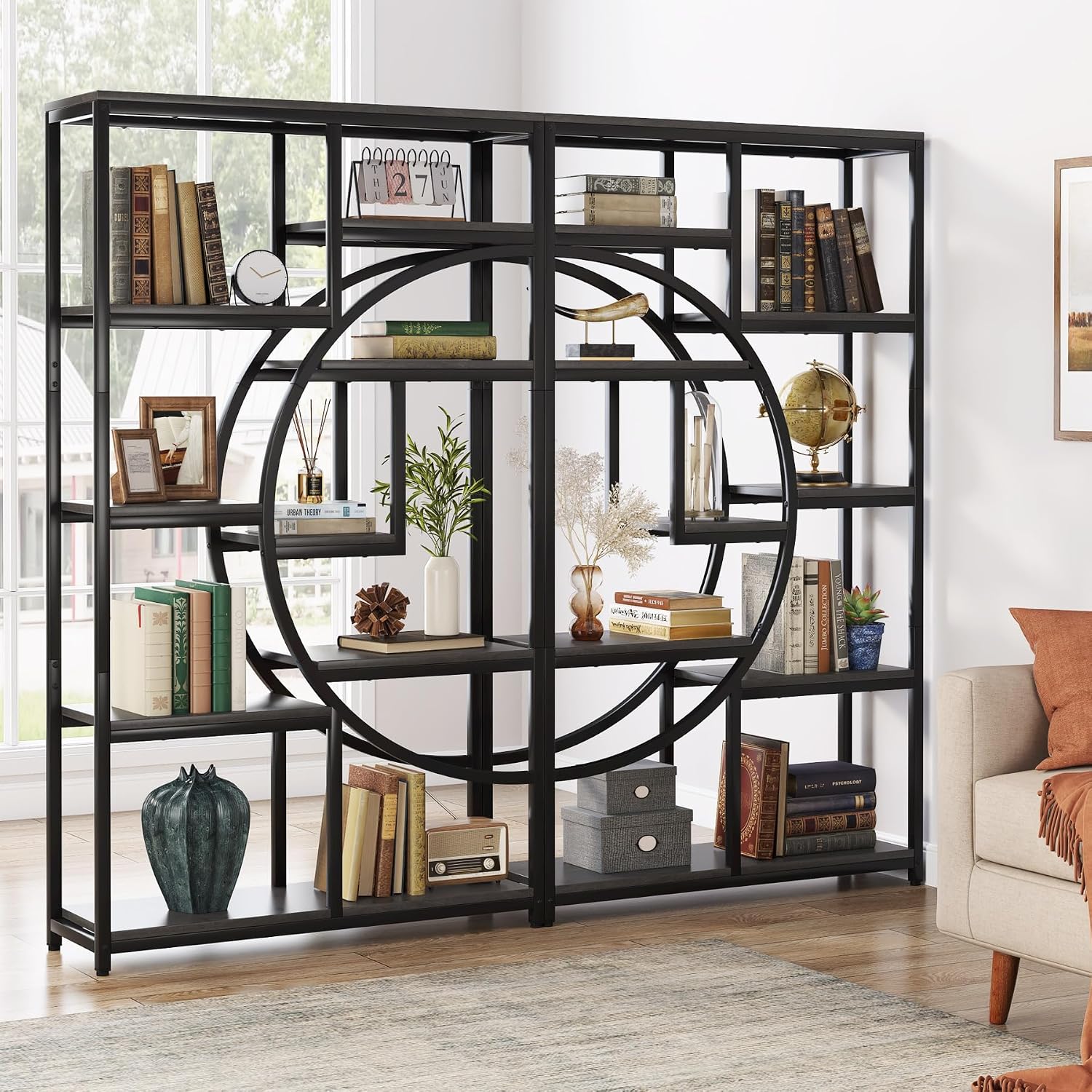 Tribesigns Bookshelf Industrial 5 Tier Etagere Bookcase, Freestanding Tall Bookshelves Display Shelf Storage Organizer with 9-Open Storage Shelf for Living Room, Bedroom