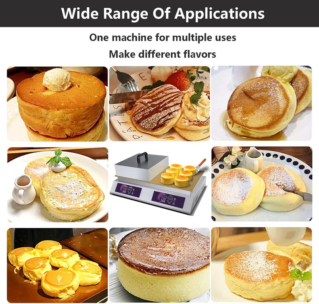 Commercial Electric Griddle Souffle Machine With Lid, Scoop And Gloves, Electric Contact Grill With Temperature Control 60-240℃, Countertop Bread Machine 2600W (Double Cup)