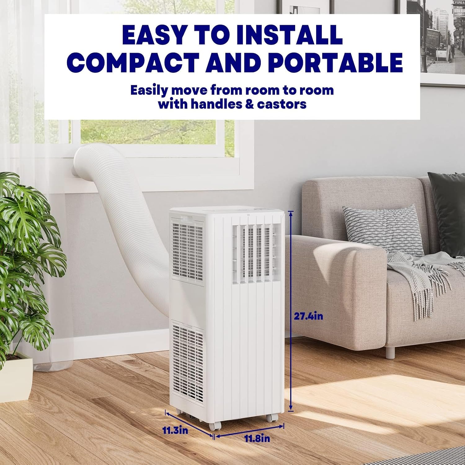 8,000 BTU Portable Air Conditioner, 3-1 AC Unit with Dehumidifier, Fan, Sleep Modes for Rooms Up to 350 Sq, Quiet Portable Cooling AC with Remote Control & 24H Timer for Bedroom, Apartments