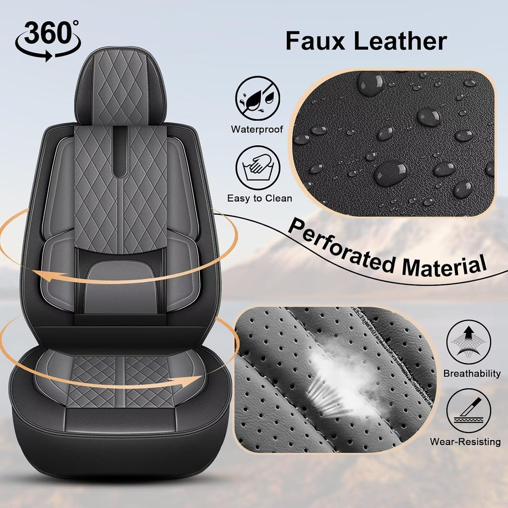 IKABEVEM Car Seat Covers Fit for BMW X5 2007-2024 2025 - Waterproof Leather Seat Covers - Compatible Airbag with Lumbar Support(2 Front Seat Covers, Black & Grey)