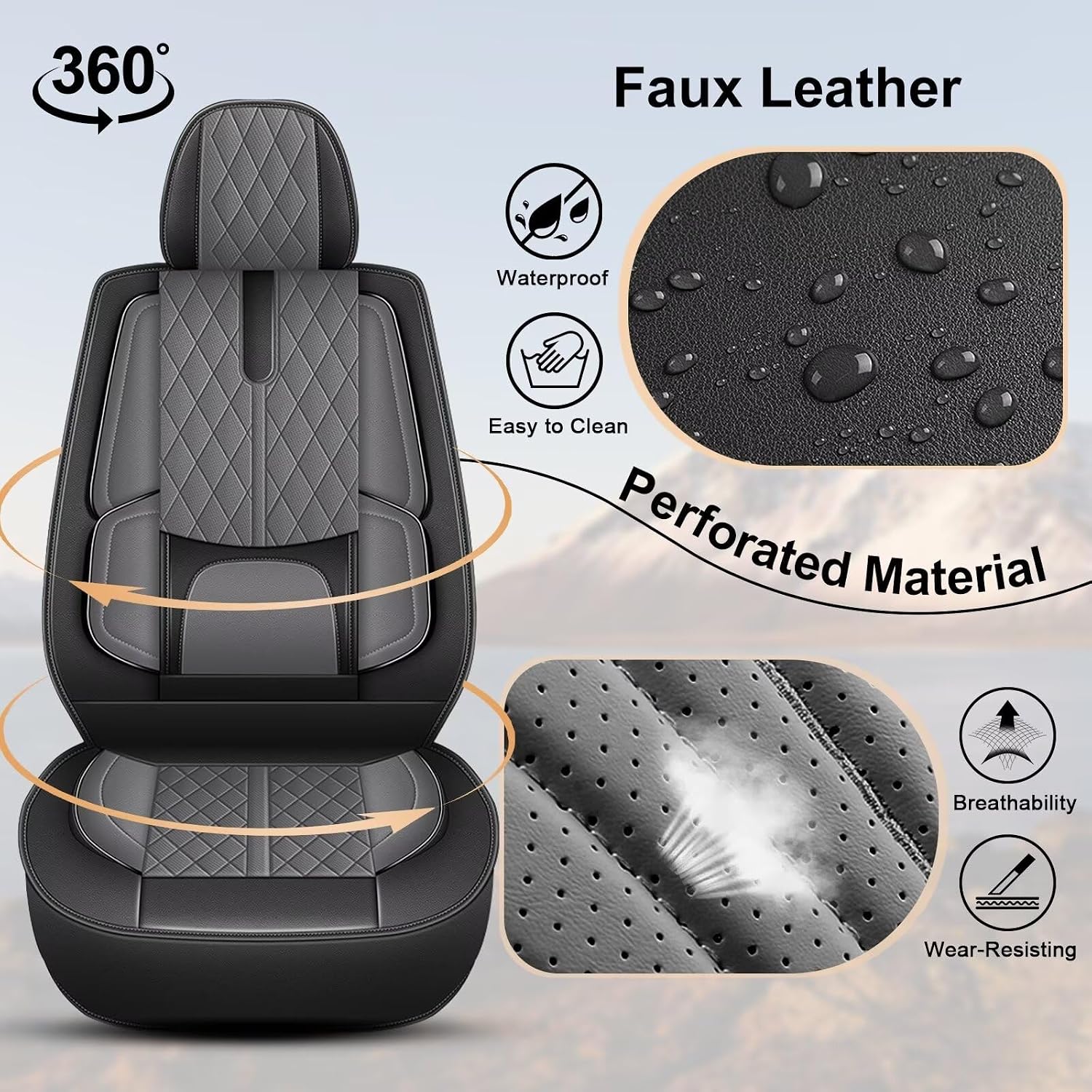 IKABEVEM Car Seat Covers Fit for BMW X5 2007-2024 2025 - Waterproof Leather Seat Covers - Compatible Airbag with Lumbar Support(2 Front Seat Covers, Black & Grey)