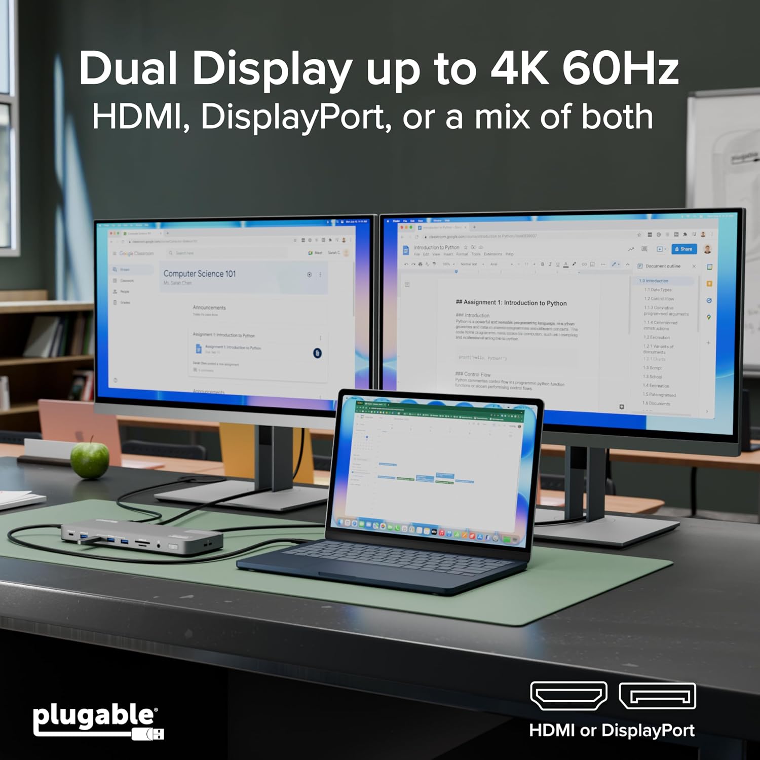 Plugable USB C Laptop Docking Station, Dual Monitor 4K 60Hz for Apple Mac M1/M2/M3/M4/M5,Neo 2X HDMI or DisplayPort for MacBook, 100W Charging DisplayLink Dock, Driver Install Required (UD-6950PDH)