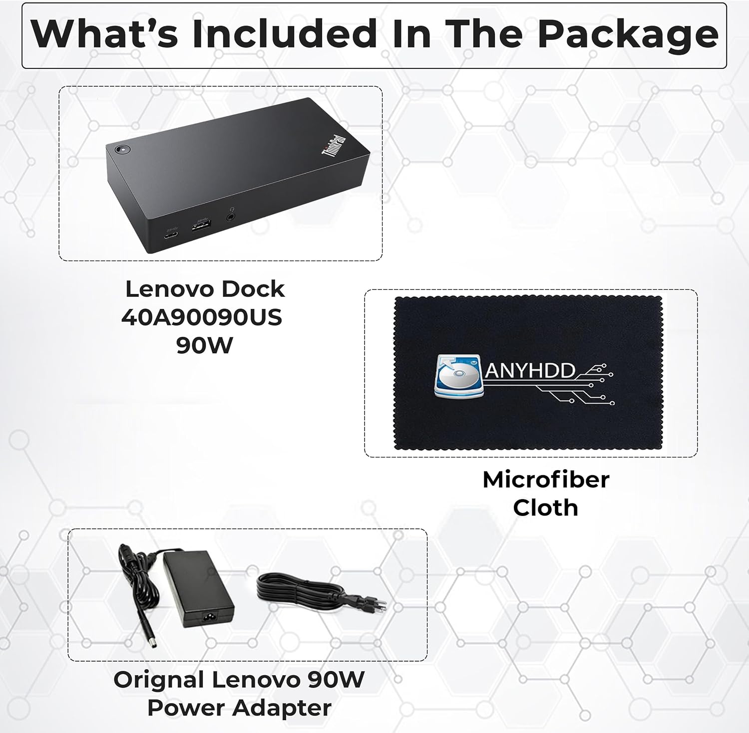 40A90090US Dock Dual Monitor Bundle with 90W AC Adapter + Microfiber Cloth (Renewed)
