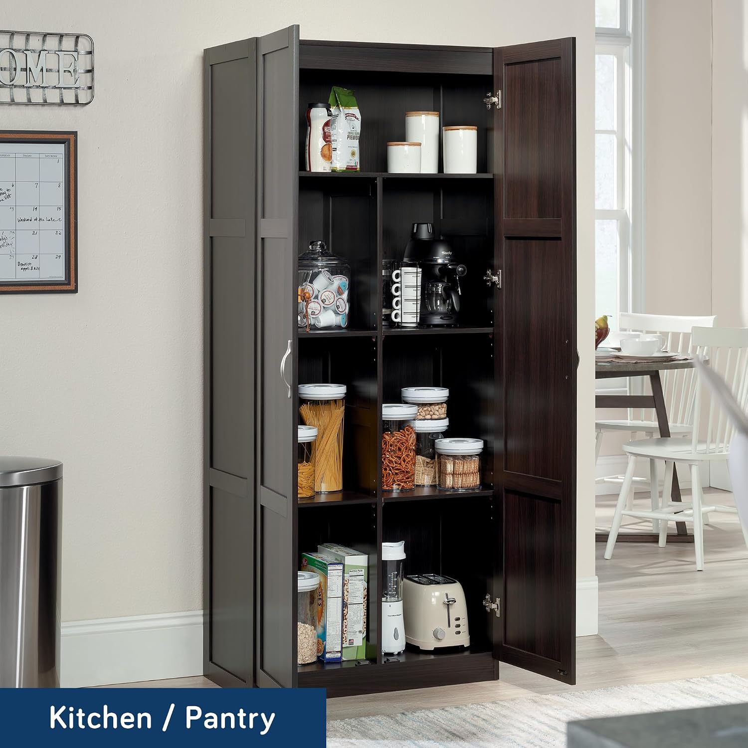 Sauder Storage Cabinet/ Pantry cabinets, 29.61 ' x D: 16.02 ' x H: 71.50', Cinnamon Cherry finish