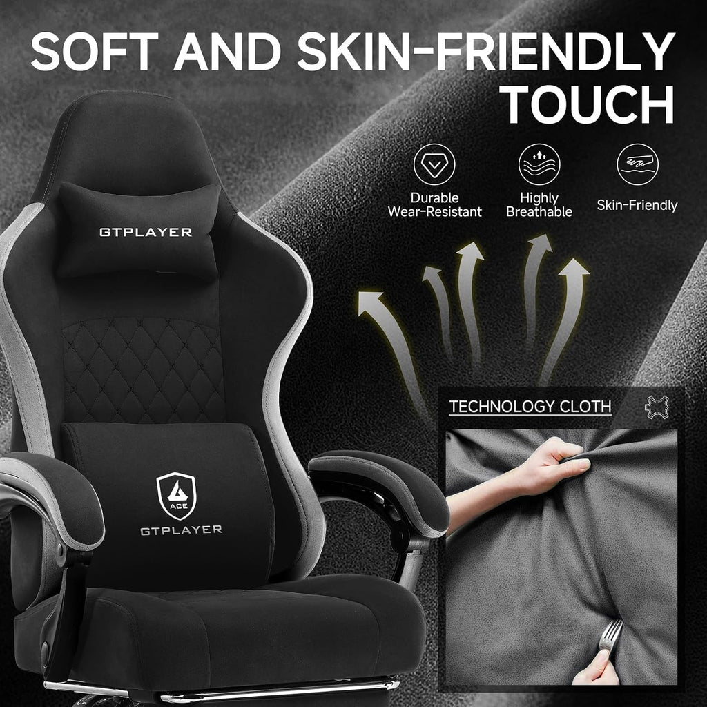 GTPLAYER Gaming Chair, Fabric Computer Office Chair with Pocket Spring Cushion, Ergonomic Office and Gaming, Video Gaming Chair with Linkage Armrests, High Back Desk Chair with Adjustable Recliner